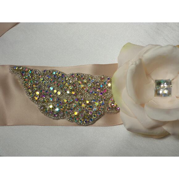 Blush Ivory rhinestone wedding  bridal Prom Formal Party Formal Dress Gown Belt - Picture 2 of 7